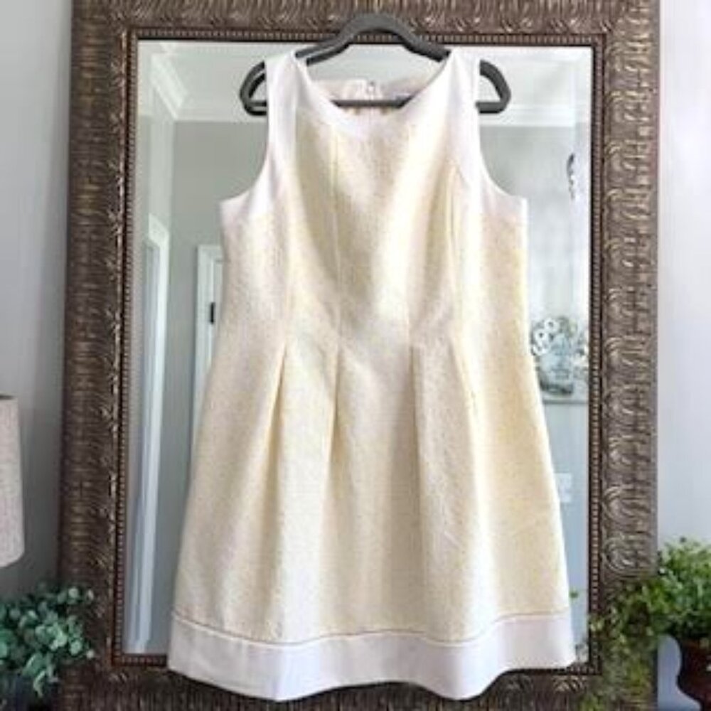 J Howard White & Yellow Eyelet Midi Dress Women's Size 18